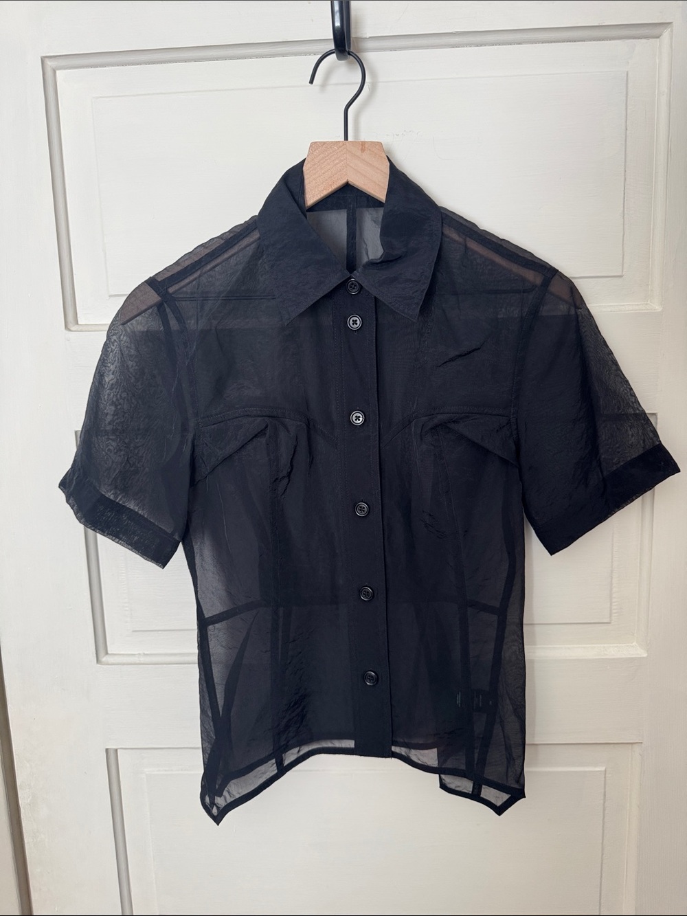 Helmut Lang Black Sheer Short-Sleeve Button-Up Blouse
